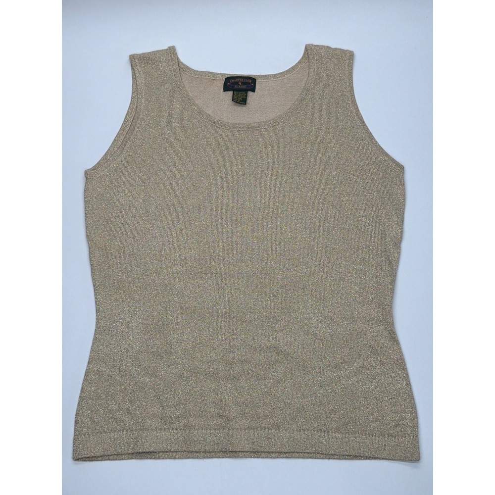 Charter Club Classic Womens Gold Metallic Knit Shell Tank Top Scoop Neck Size M